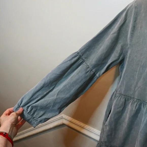 Sundance Dylan Boho Sage Green, Long Sleeved, Tiered Skirt Corduroy Mini Dress - Picture 5 of 14